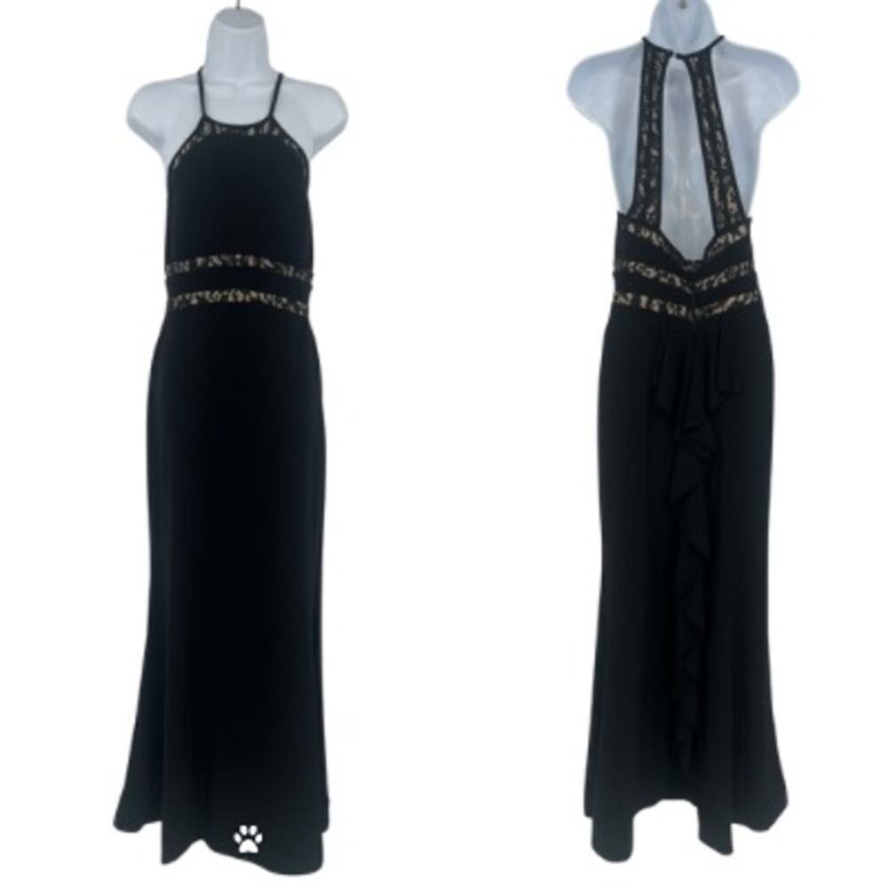 Y2K Sequin Hearts Lace Full Length Dress Sz 7 Hoco Whimsigoth Lace Ruffle Halter
